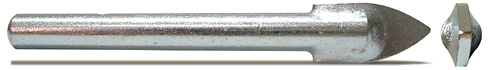 spear point glass drill - side and front view